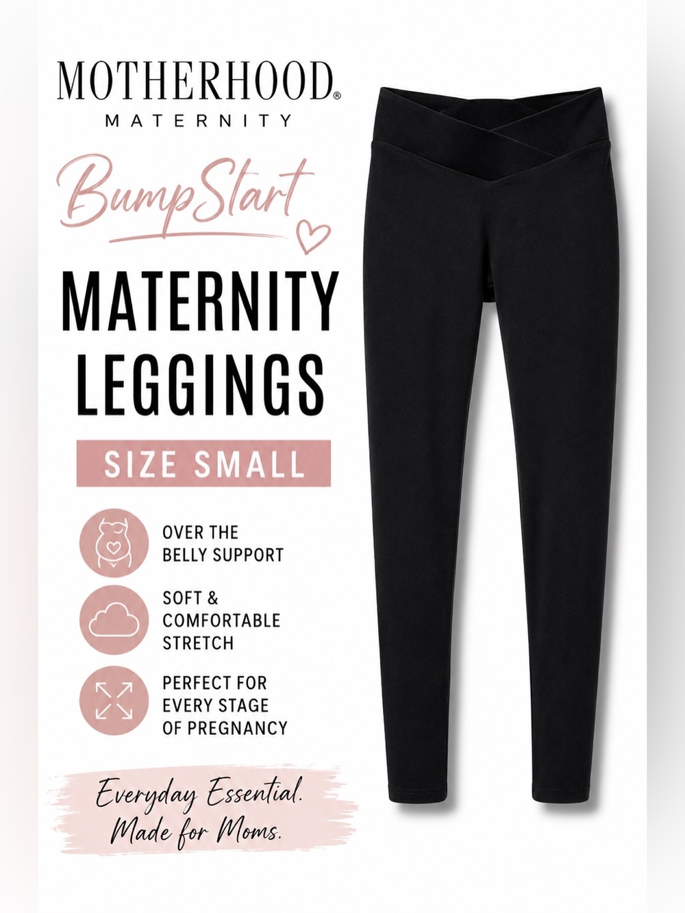 Motherhood Maternity BumpStart Black Leggings Size Small Stretch Over Belly